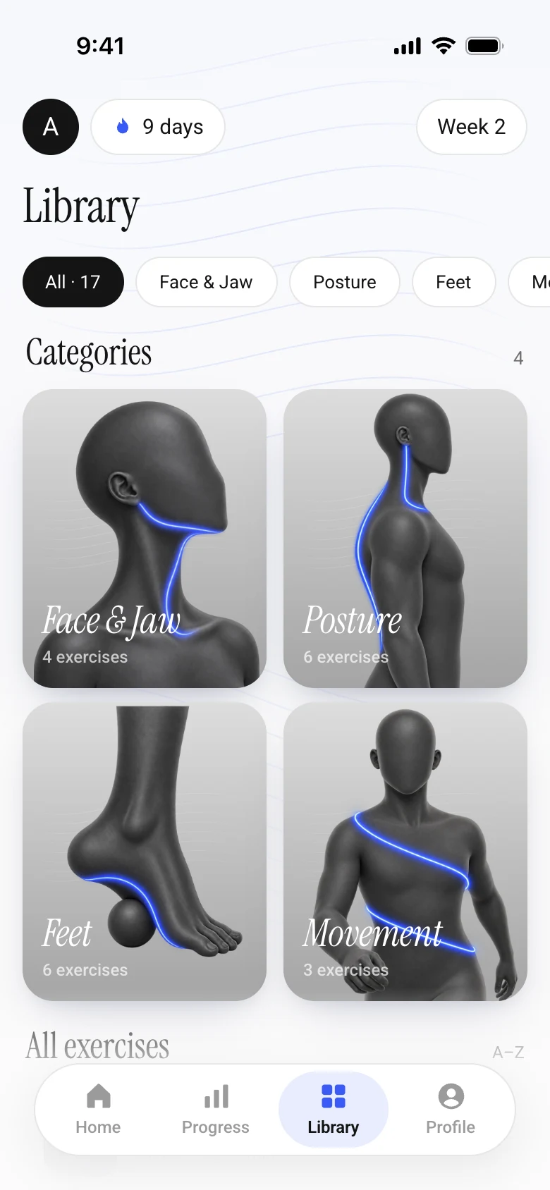 Library: Face & Jaw, Posture, Feet and Movement categories